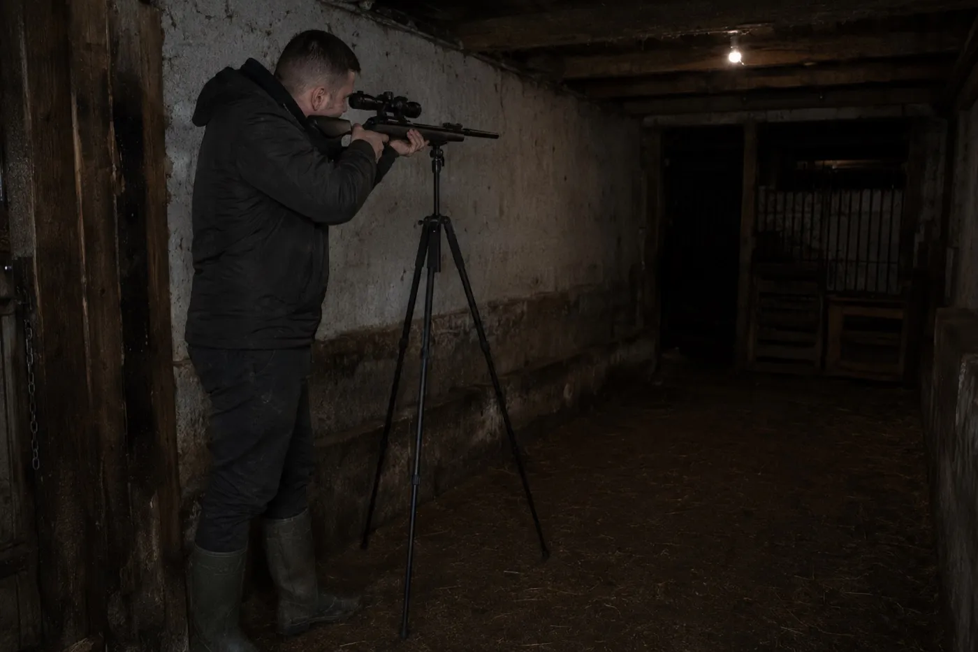 De Twentse Rattenjager aan het werk met luchtgeweer in een stal